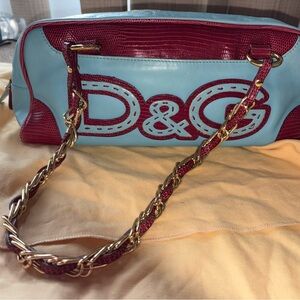 Vintage D&G Authentic Dolce Gabbana Two Town Leather Shoulder Bag Mint Condition